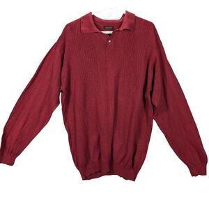 Cellinni Sweater Mens Large Red Polo Pullover Italy Long sleeve Grandpa Vintage